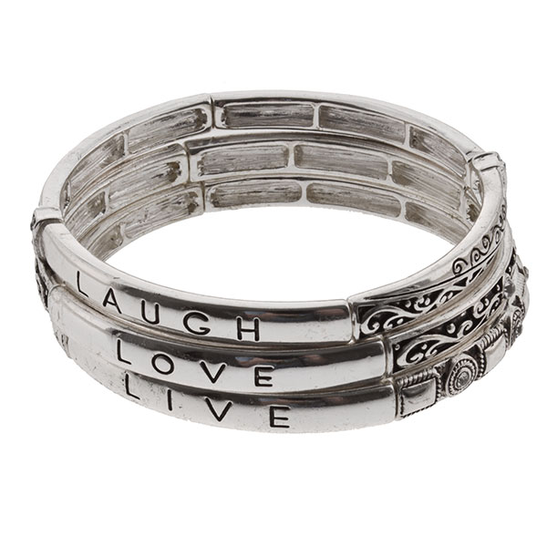 Wholesale silver bangle bracelet inspirational message LAUGH LOVE LIVE