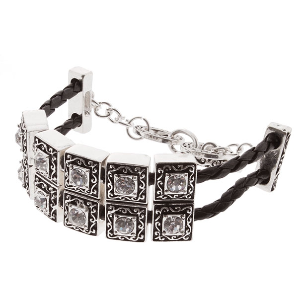 Wholesale black silver bracelet rows inset large crystal rhinestones