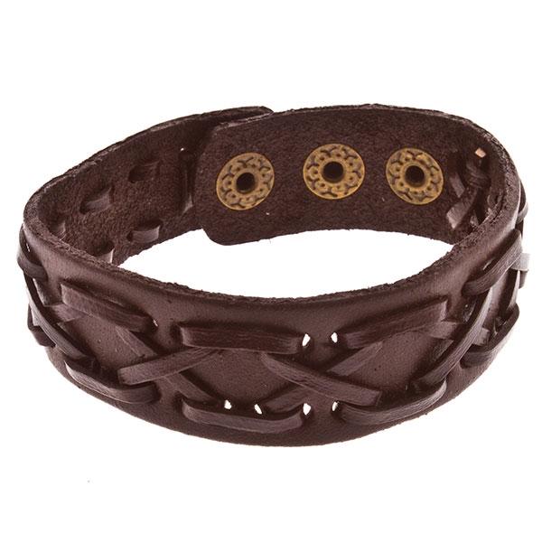 Wholesale brown leather bracelet snap closure