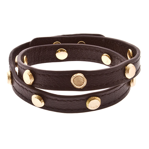 Wholesale black leather wrap bracelet gold stud insets