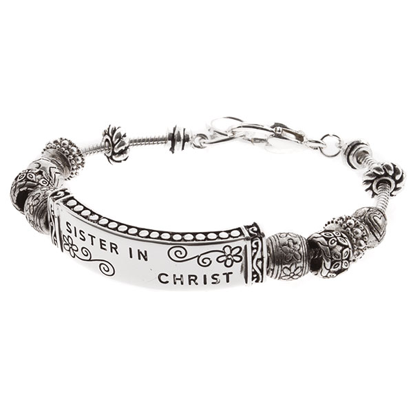 Wholesale silver inspirational message bracelet bead accents SISTER CHRIST inscr