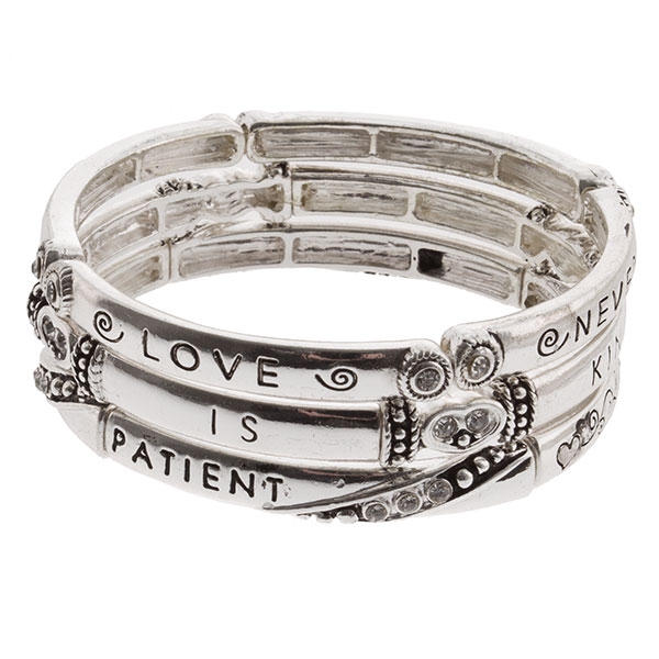Wholesale silver bangle bracelet crystal rhinestones inspirational message LOVE