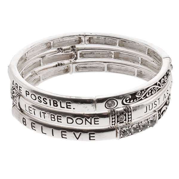 Wholesale silver bangle bracelet crystal rhinestones inspirational message LOVE