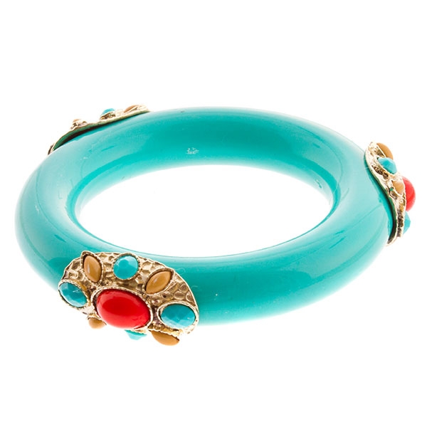 Wholesale smooth aqua acrylic bangle bracelet gold medallions assorted teardrop