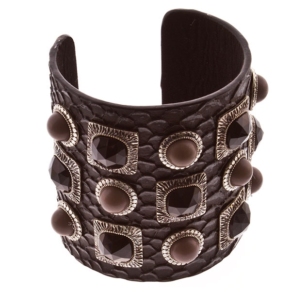 Wholesale chocolate brown cuff bracelet assorted amber inset stones