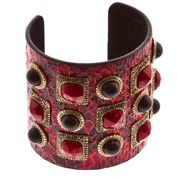 Wholesale black red cuff bracelet inset stones