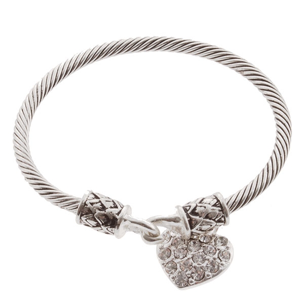 Wholesale silver bracelet heart charm covered crystal rhinestones