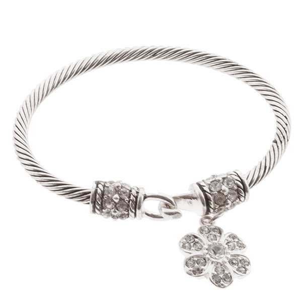 Wholesale silver bracelet flower charm covered crystal rhinestones