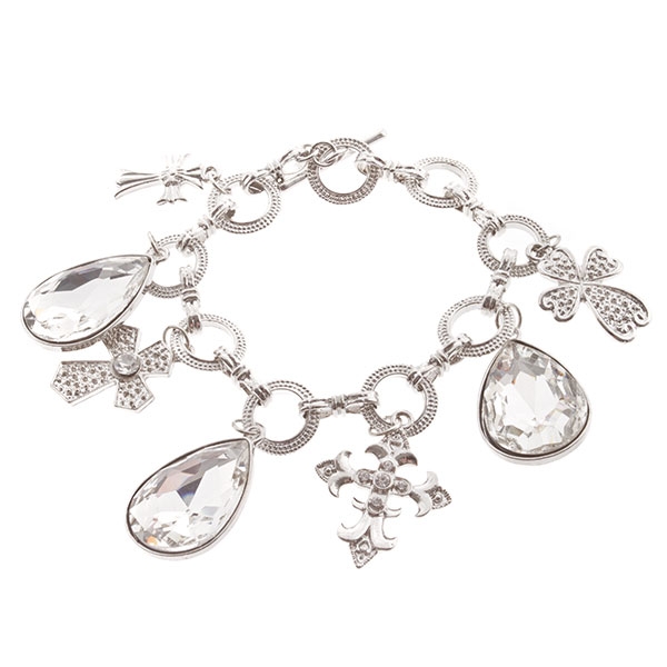 Wholesale silver bracelet dangling crystals cross charms