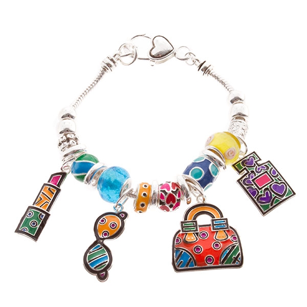 Wholesale silver colorful bead charm bracelet purse perfume lipstick charms