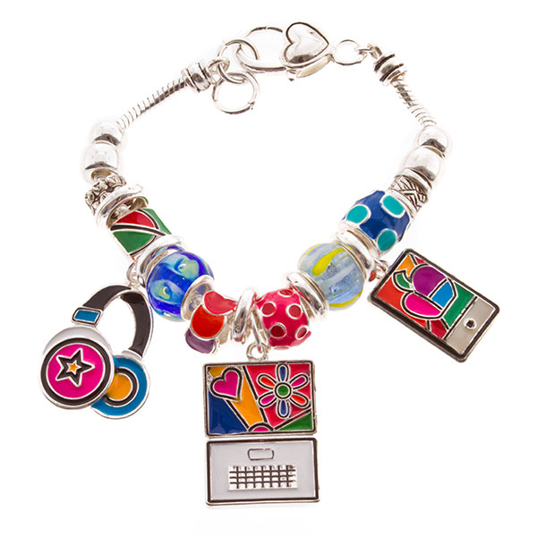 Wholesale silver bracelet colorful beads computer iPod headphone charms