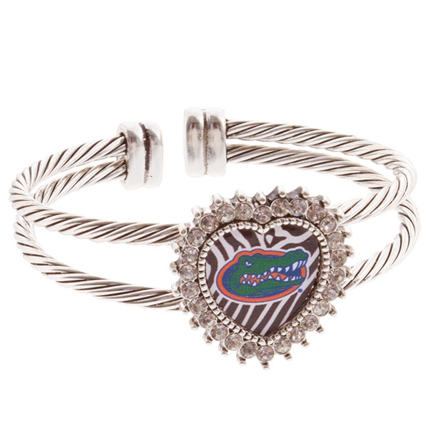 Wholesale silver toned double wired cuff bracelet crystal rhinestones surroundin