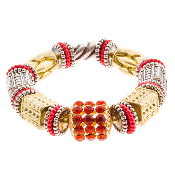 Wholesale silver bracelet red rhinestones beads