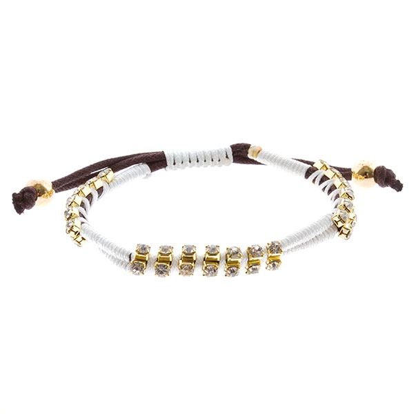 Wholesale leather cord bracelet white gold accents crystal rhinestones