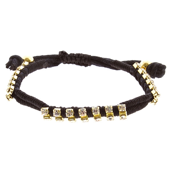 Wholesale leather cord bracelet gold accents crystal rhinestones