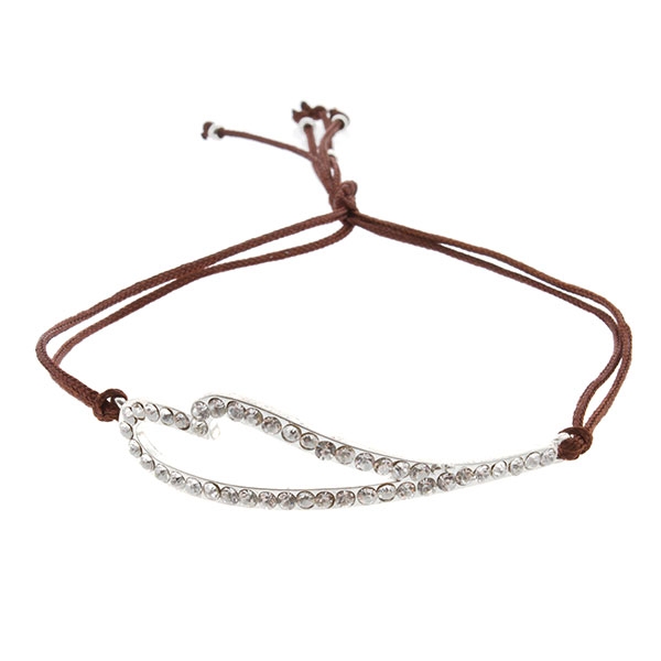 Wholesale brown cord bracelet elongated heart crystal rhinestones
