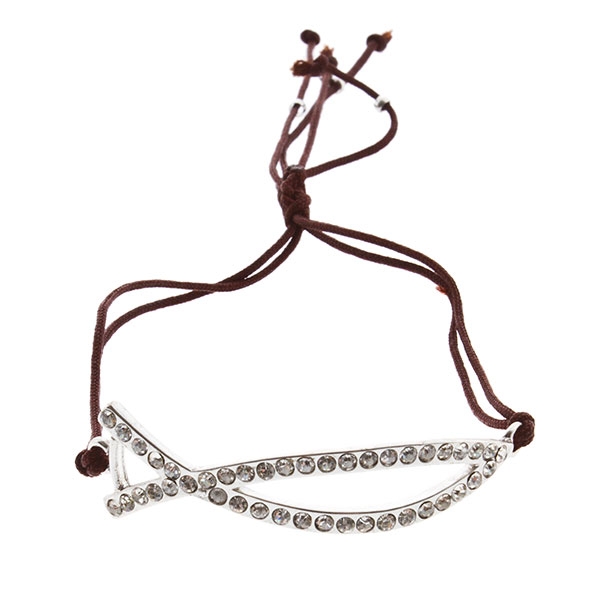 Wholesale black cord bracelet abstract silver cross crystal rhinestones
