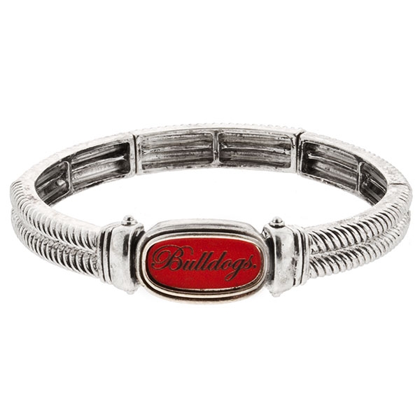 Wholesale silver stretch bracelet Bulldogs script top school colors