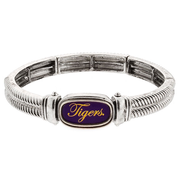 Wholesale silver stretch bracelet Tigers script top school colors