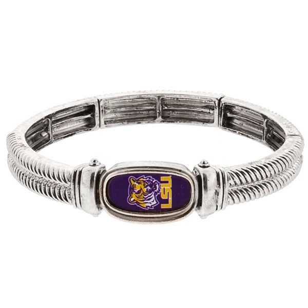 Wholesale silver stretch bracelet LSU Logo