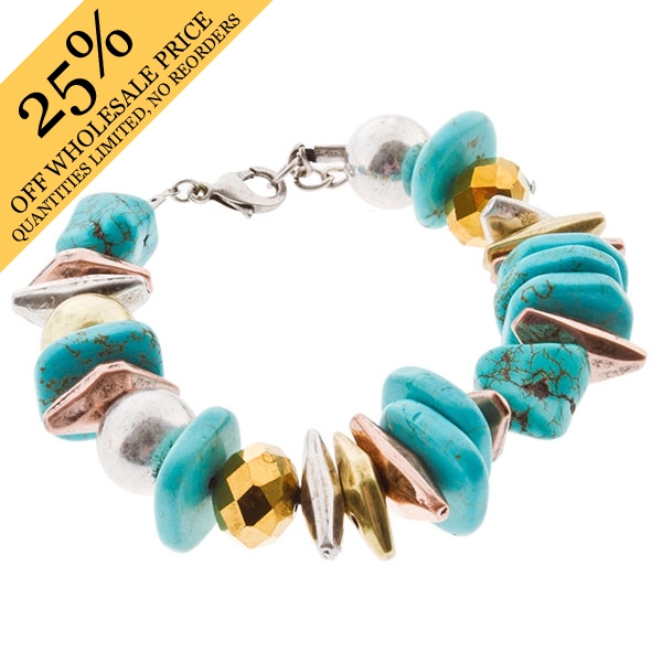 Wholesale silver bracelet turquoise stones brushed gold silver rose gold beads b
