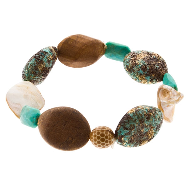 Wholesale simple but stretch bracelet beads mottled turquoise rich wood shell la