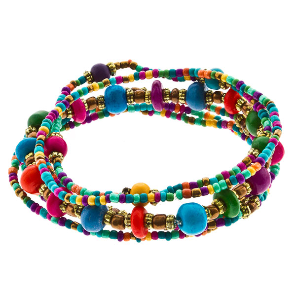 Wholesale gold stretch bracelet six individual strands mixture vibrant colored r