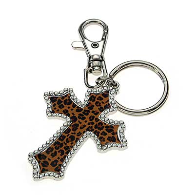 Wholesale cross Key Chain Leapord Print Silver Keychain Approx L W