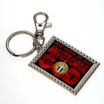 Wholesale rectangle Key Chain My God Awesome God Inscription Silver Keychain App
