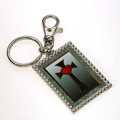 Wholesale rectangle Key Chain Cross Print Silver Keychain Approx L W