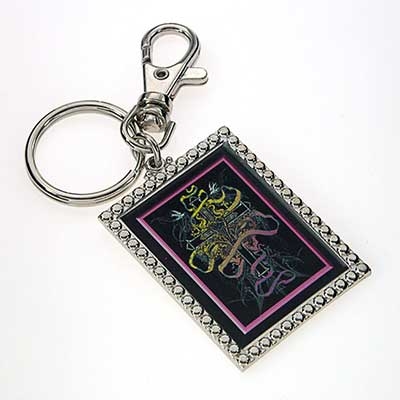 Wholesale rectangle Key Chain Tribal Cross Print Silver Keychain Approx L W