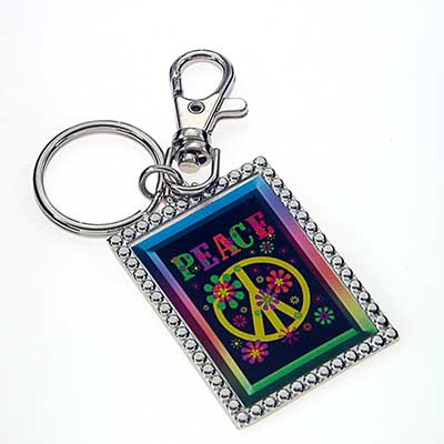 Wholesale rectangle Key Chain Multi Color Peace Sign Silver Keychain Approx L W