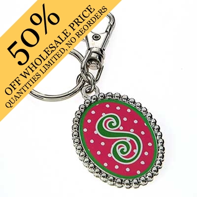 Wholesale oval Key Chain Letter S Print Silver Keychain Approx L W
