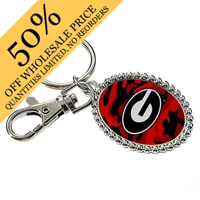 Wholesale oval Key Chain Officially Licensed University Georgia Colors Logo Silv