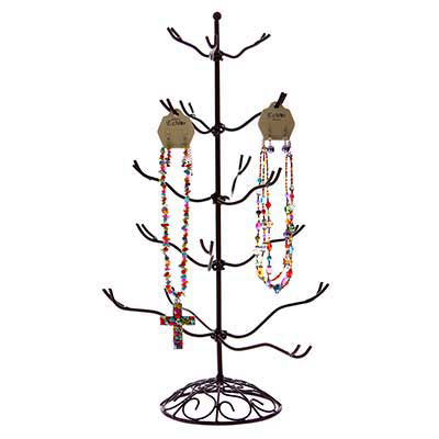 Wholesale dark Antique Brown Metal Jewelry Tree Stand Arms Fold Up Down All Sort