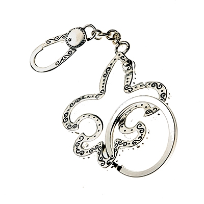 Wholesale embossed Fleur De Lis Polished Silver Metal Purse Charm Key Chain Lead