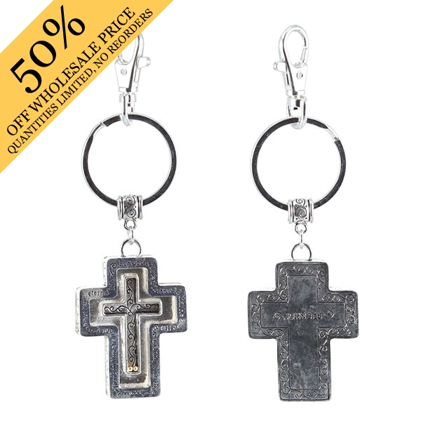 Wholesale silver keychain decorative cross John inscribed Judson Company s whole