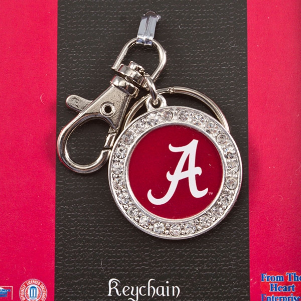 Wholesale alabama Silver keychain inset crystal rhinestones center logo
