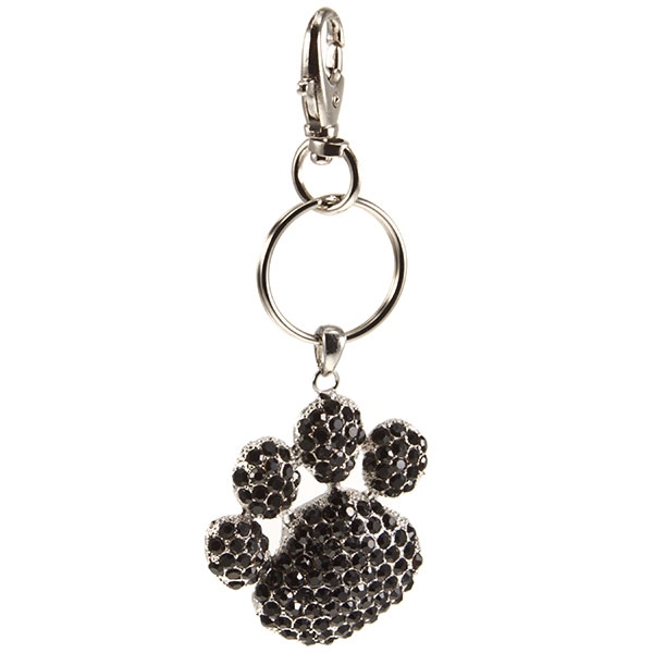 Wholesale jet rhinestone silver paw print key chain