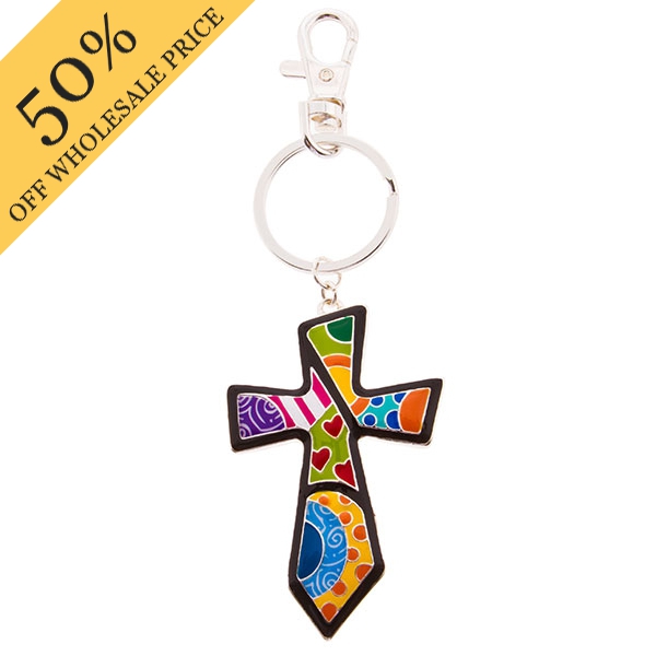 Wholesale colorful cross key chain measuring inches total