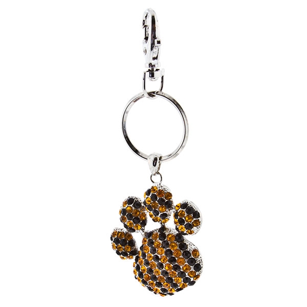 Wholesale silver keychain paw encrusted yellow black rhinestones