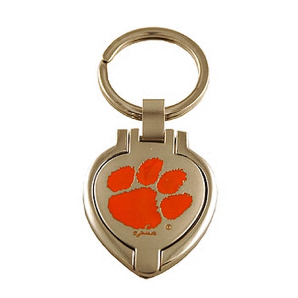 Wholesale brushed Stainless heart locket keychain Clemson logo put game day pict