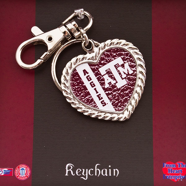 Wholesale silver toned Texas M Aggies heart key chain