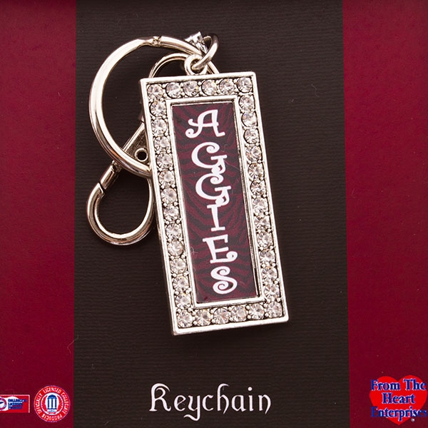 Wholesale silver toned key chain maroon black zebra print Aggies pendant rhinest