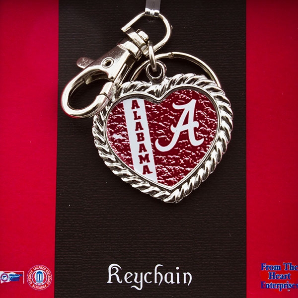 Wholesale silver heart key chain Alabama colors logo