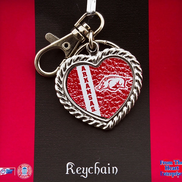 Wholesale silver heart key chain Arkansas colors logo