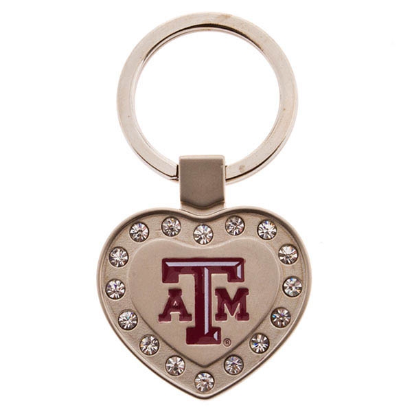 Wholesale brushed Stainless heart keychain trimmed rhinestones Texas