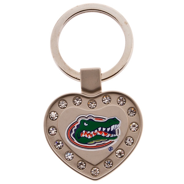 Wholesale brushed Stainless heart keychain trimmed rhinestones Florida logo