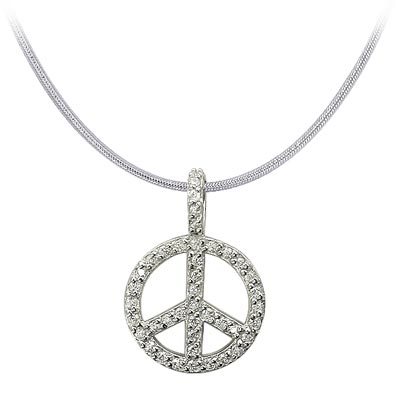Wholesale sterling Silver Peace Sign Pendant Clear Prong Set mm Round CZs Cubic
