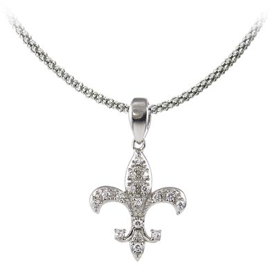 Wholesale rhodium Plated Sterling Silver Fleur De Lis Pendant CZs Cubic Zirconia